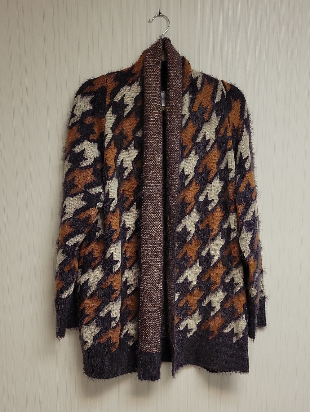 Masseys Cozy Open-Front Houndstooth Cardigan Sweater Jacket XL Fall